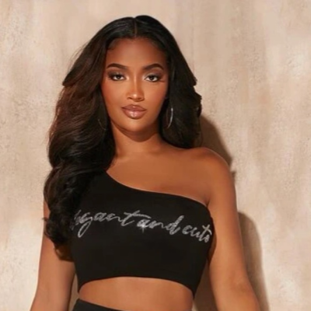 ⭐️ 3/$15 Rhinestone One Shoulder Crop Top ⭐️ - Picture 4 of 5